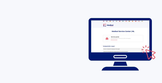 Service portal Computer met homepage van het Medisol Service portal open.